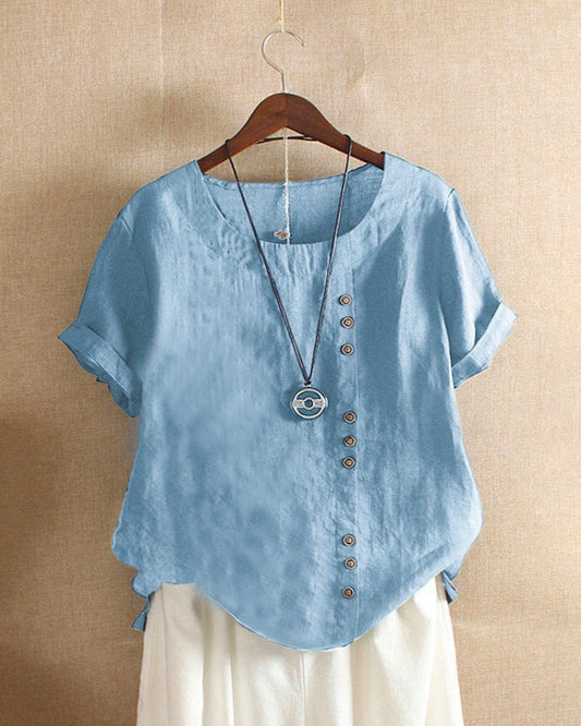 Women Top with Short Sleeves and Elegant Button Details