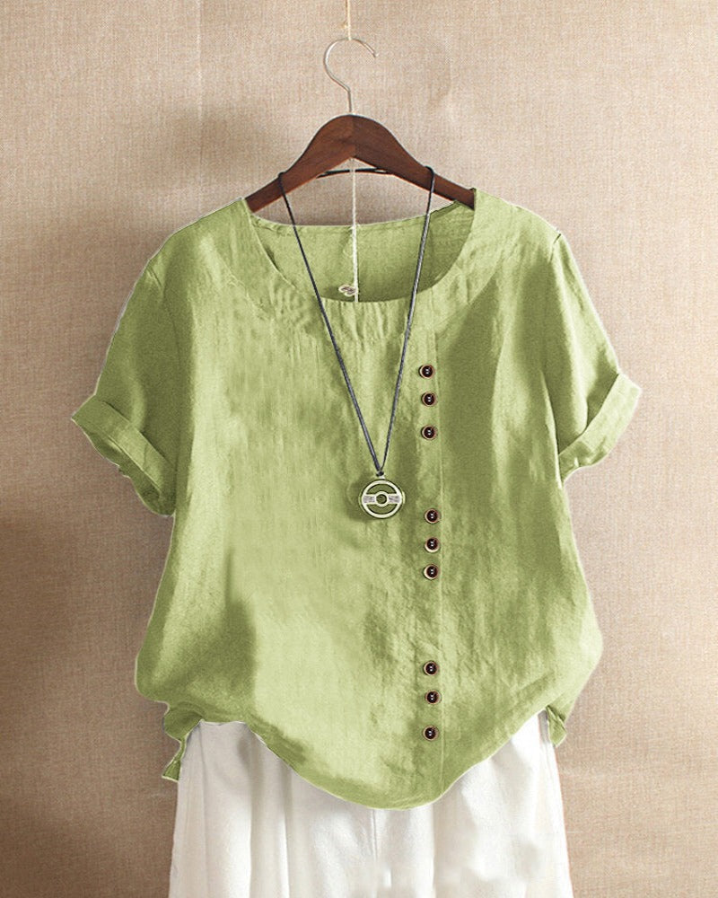 Women Top with Short Sleeves and Elegant Button Details