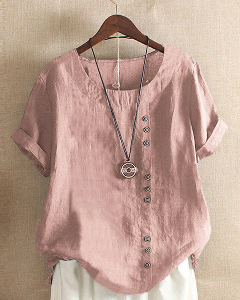Women Top with Short Sleeves and Elegant Button Details