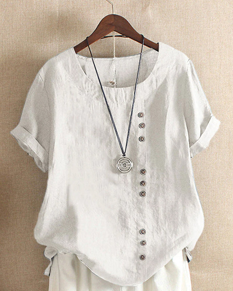 Women Top with Short Sleeves and Elegant Button Details