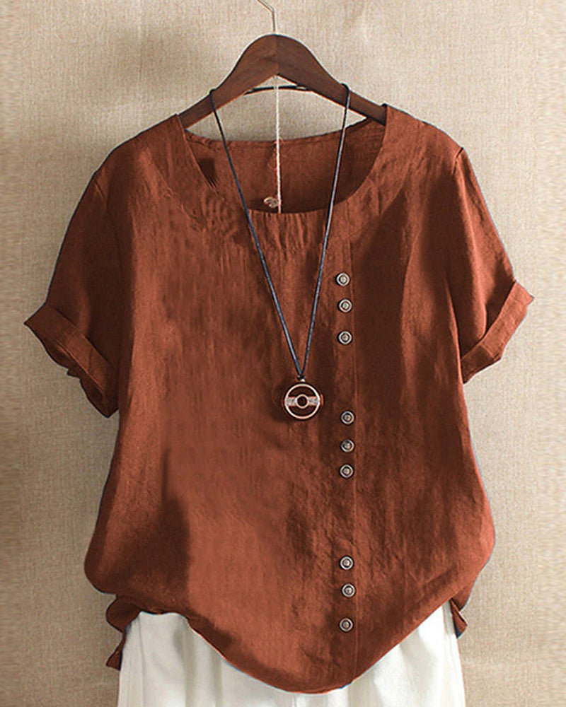 Women Top with Short Sleeves and Elegant Button Details