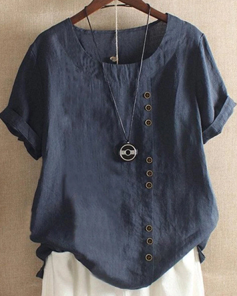 Women Top with Short Sleeves and Elegant Button Details