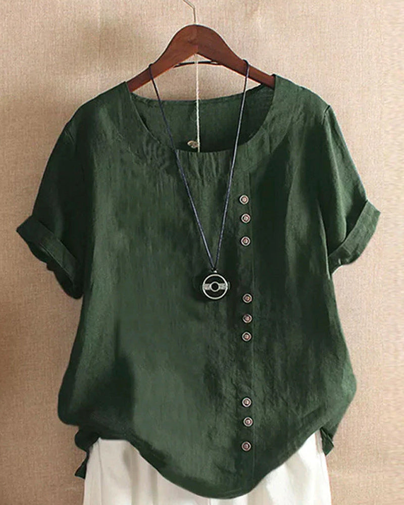 Women Top with Short Sleeves and Elegant Button Details