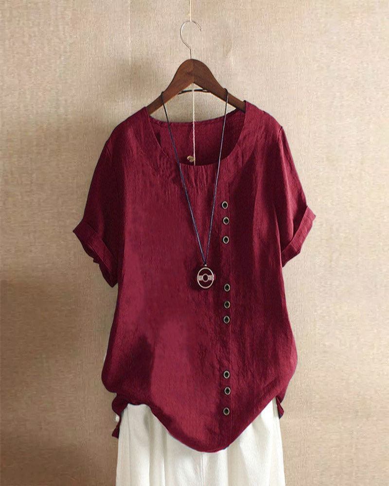 Women Top with Short Sleeves and Elegant Button Details