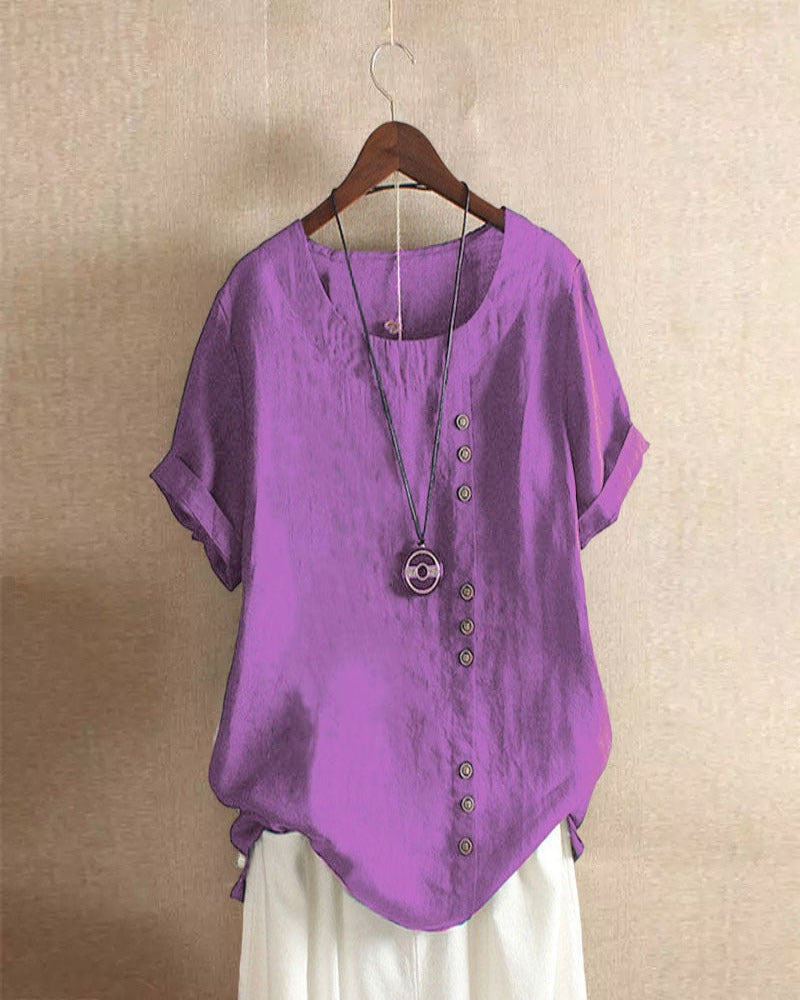 Women Top with Short Sleeves and Elegant Button Details