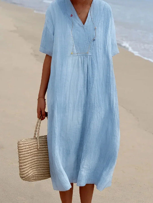 Women V-neck A-line Midi Dress