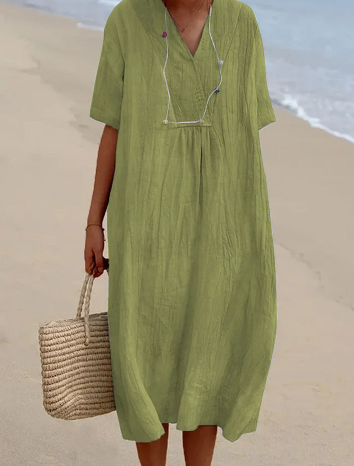 Women V-neck A-line Midi Dress