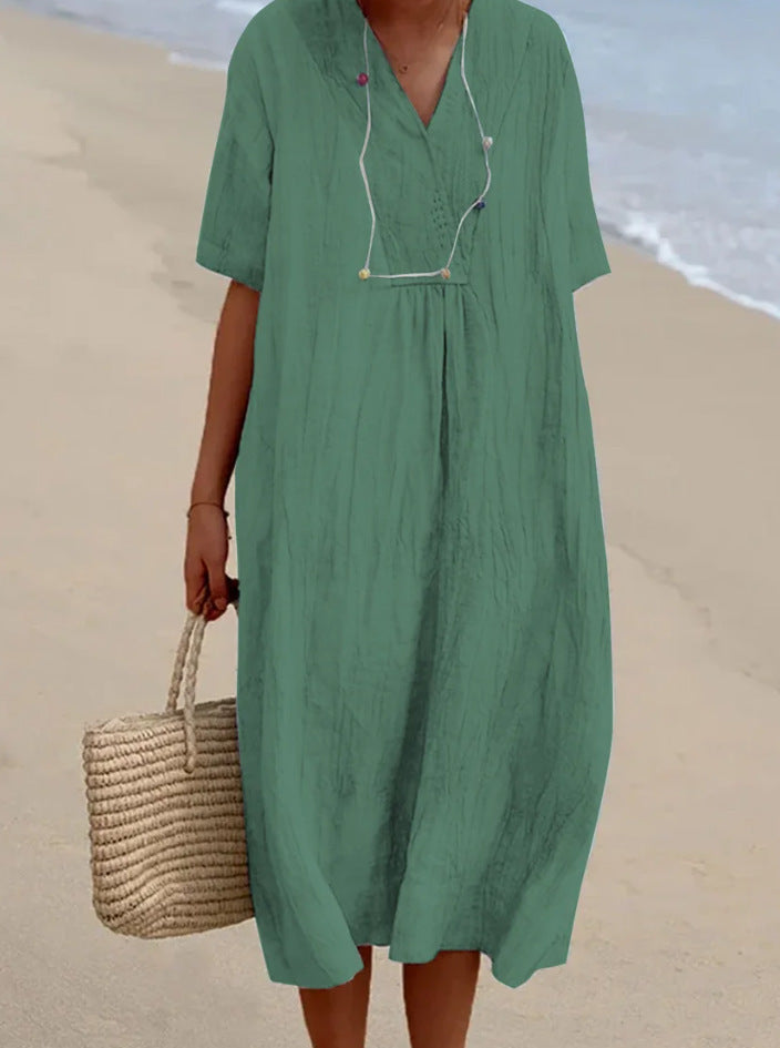 Women V-neck A-line Midi Dress