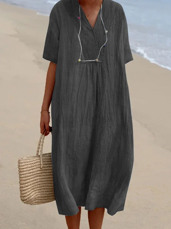 Women V-neck A-line Midi Dress