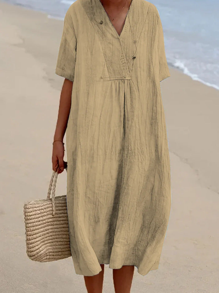 Women V-neck A-line Midi Dress