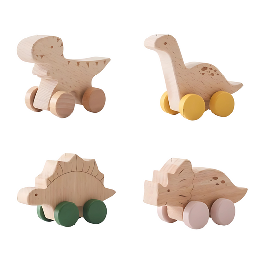 Wooden Dinosaur Roller Car Toy Set for Kids