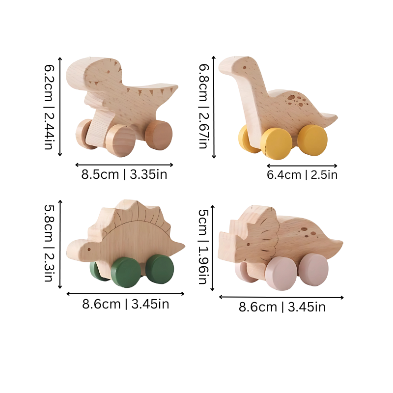 Wooden Dinosaur Roller Car Toy Set for Kids
