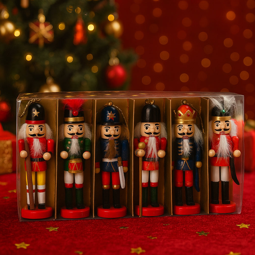 Wooden Nutcracker Figures – 12.5 cm, Set of 6