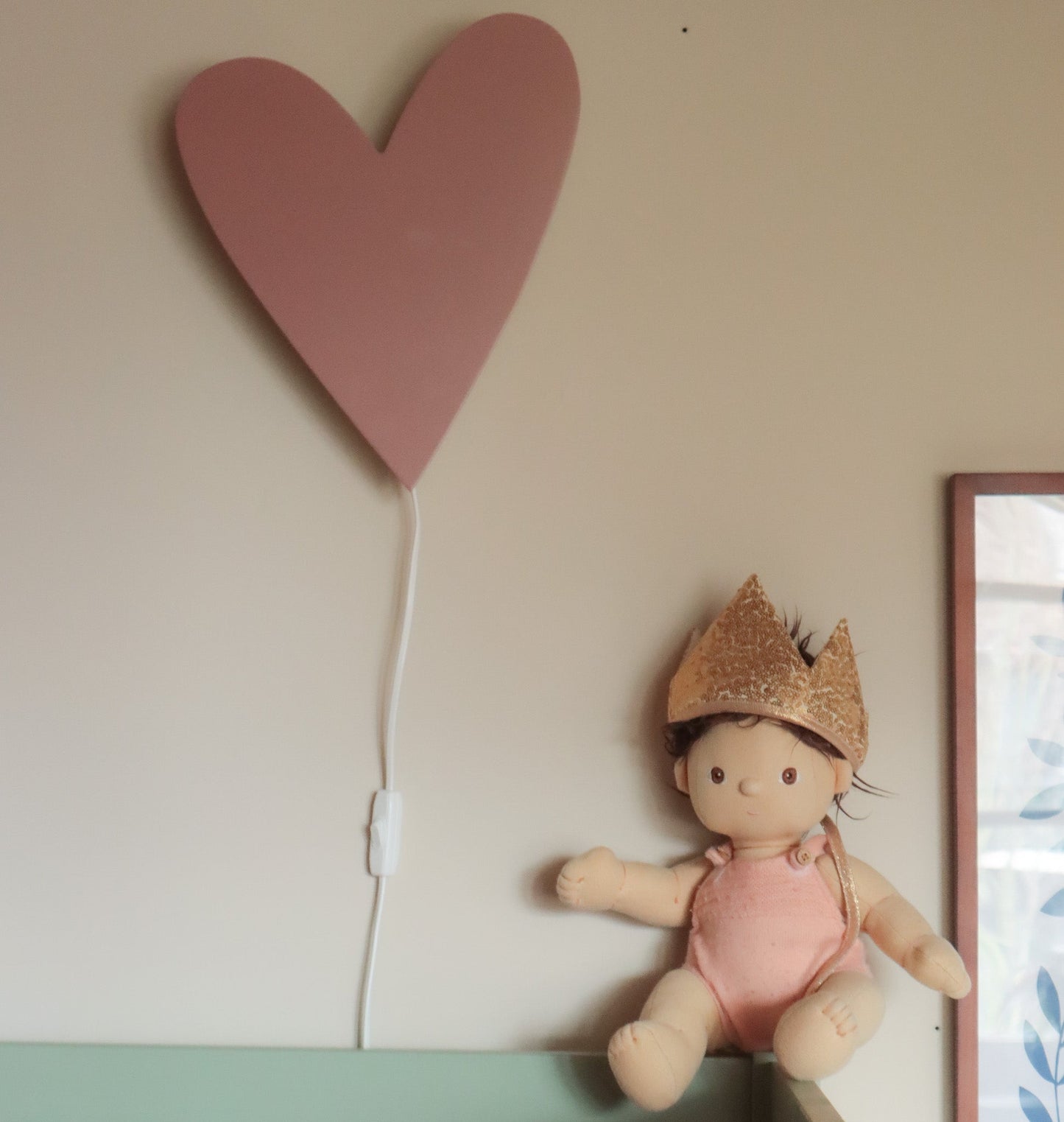 Wooden Wall Lamp Children's Room | Heart Shaped - Terra Pink