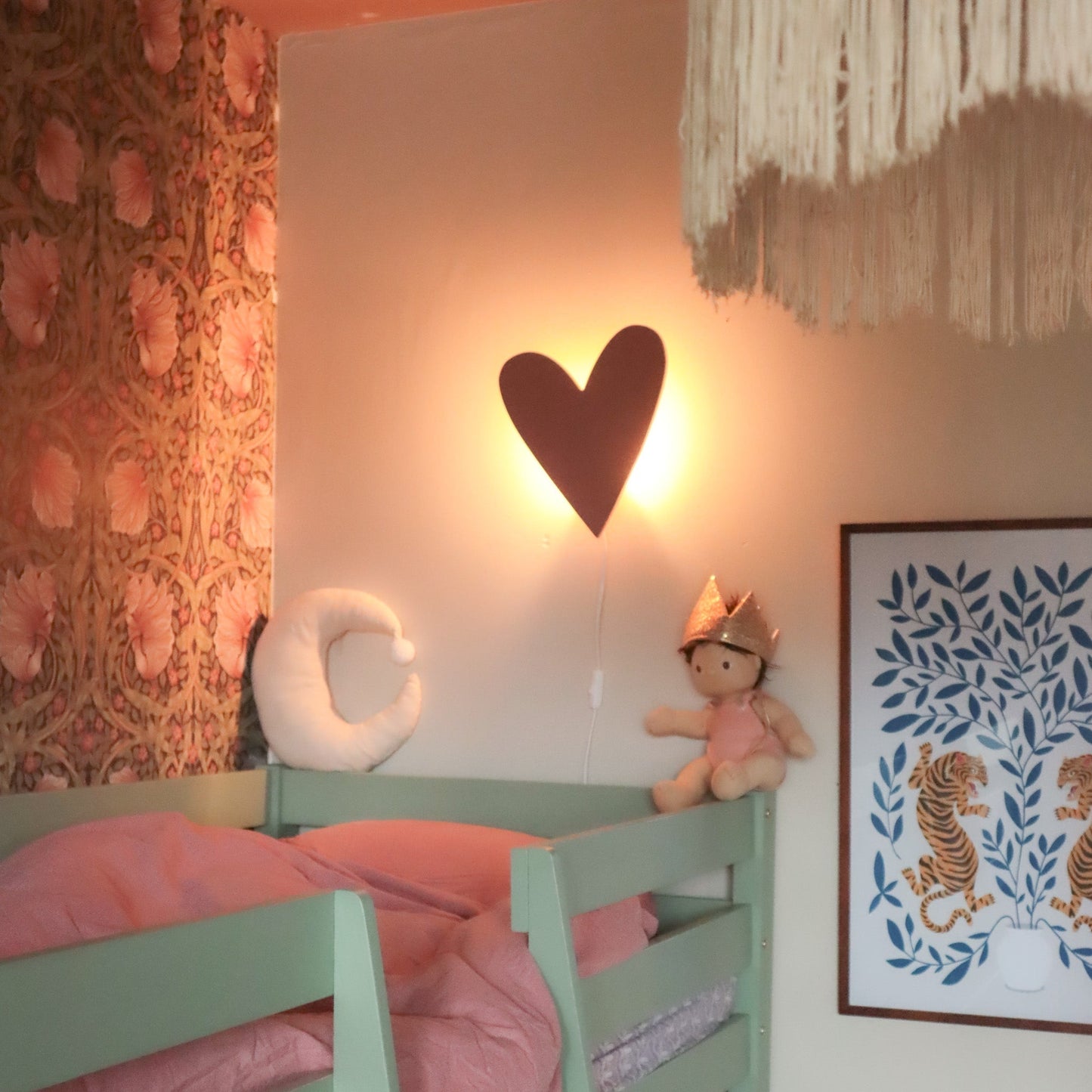 Wooden Wall Lamp Children's Room | Heart Shaped - Terra Pink