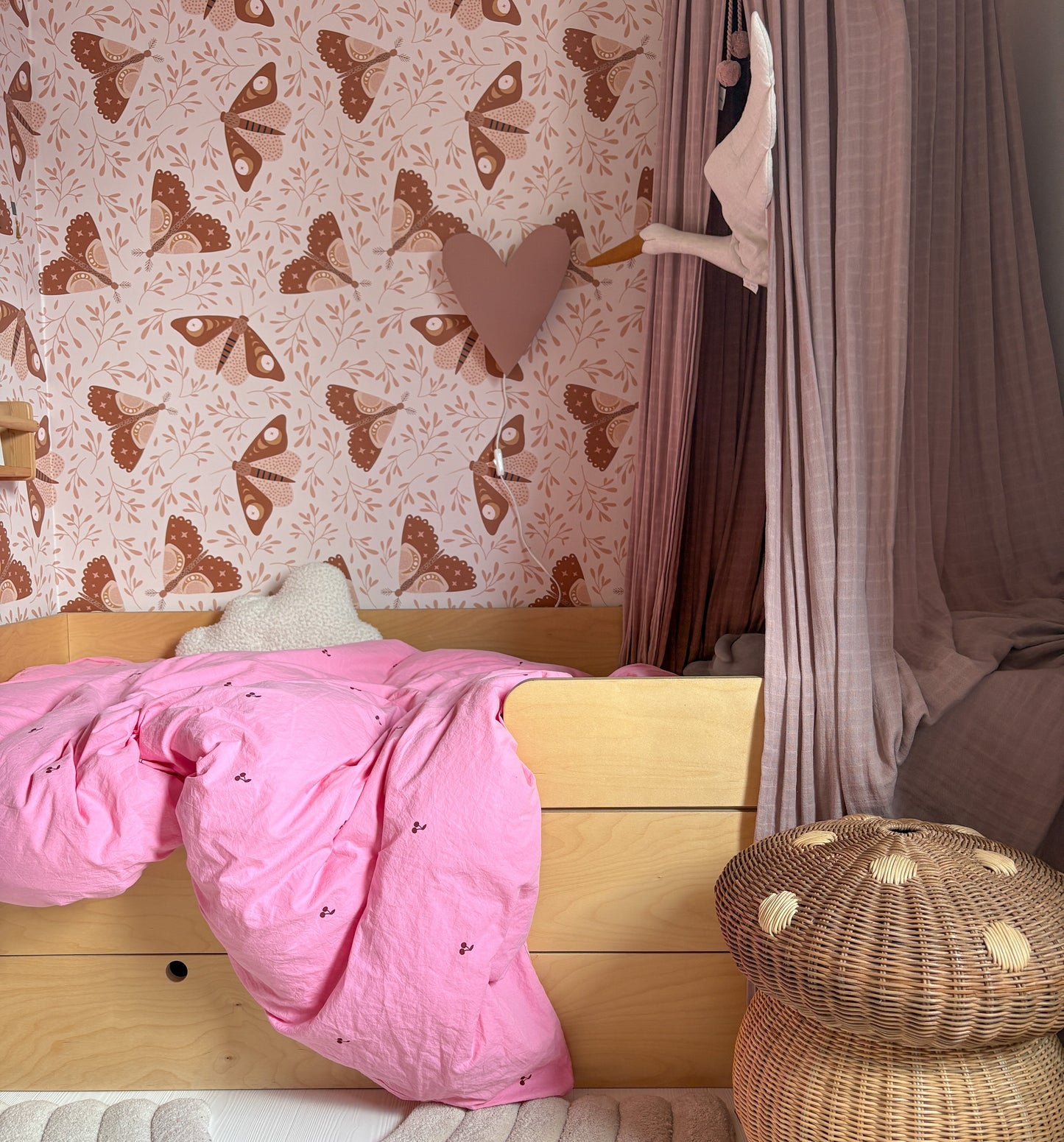 Wooden Wall Lamp Children's Room | Heart Shaped - Terra Pink