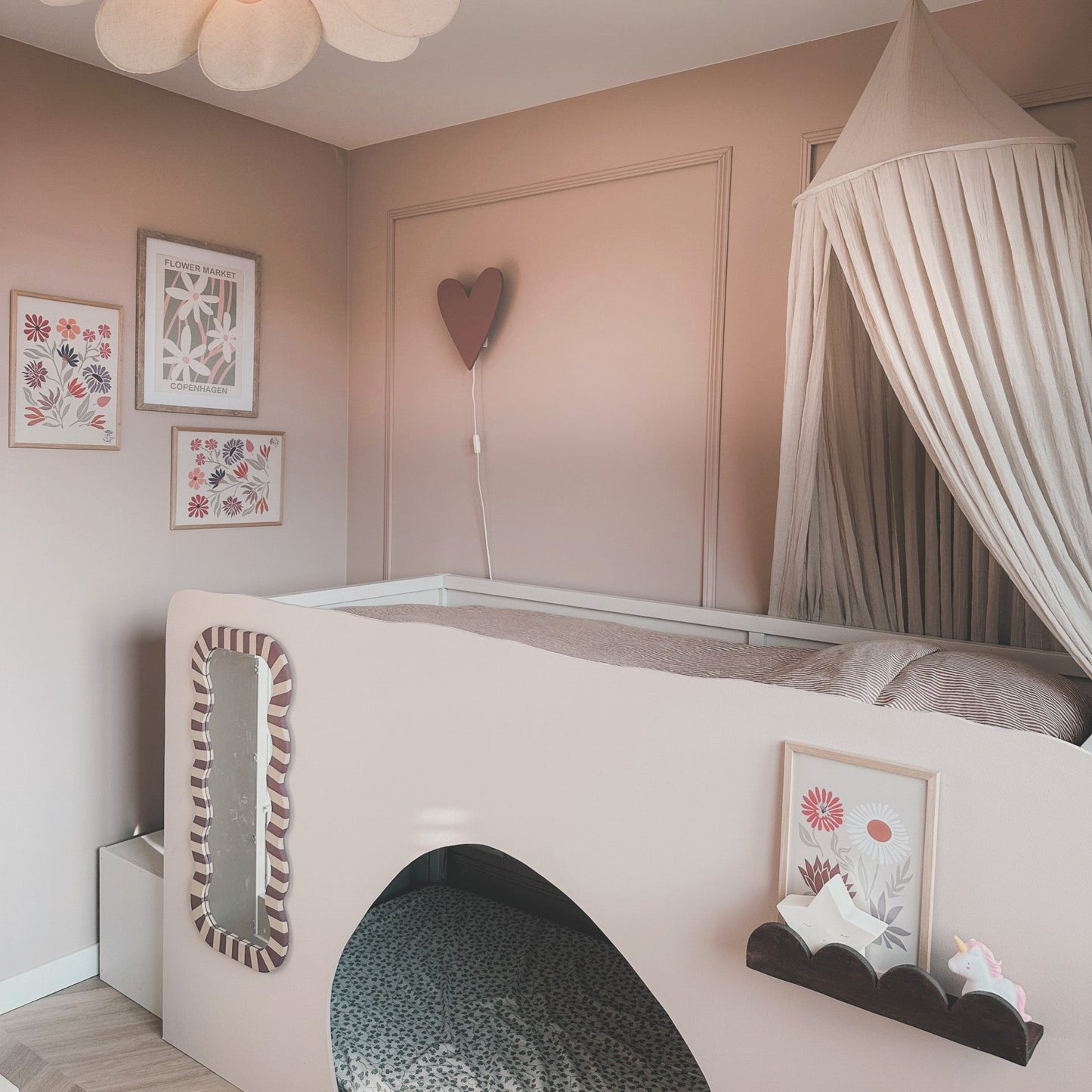 Wooden Wall Lamp Children's Room | Heart Shaped - Terra Pink